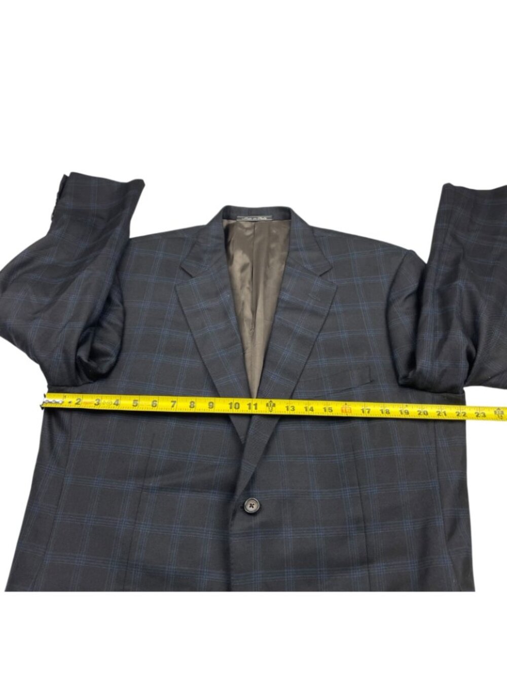 Corneliani Men's Wool/Cashmere Blazer Black/Blue Windowpane Plaid • Italy • 44R - Picture 11 of 12